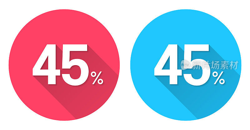 45% - 45%。圆形图标与长阴影在红色或蓝色的背景